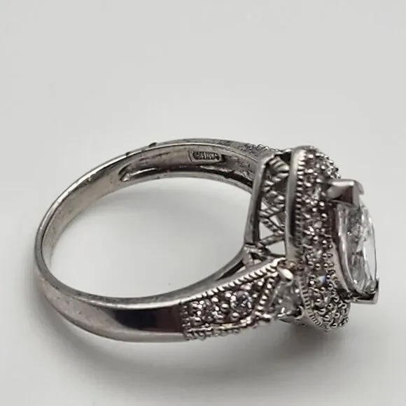 Meda Sterling Silver Halo Marquise CZ Ring (7)